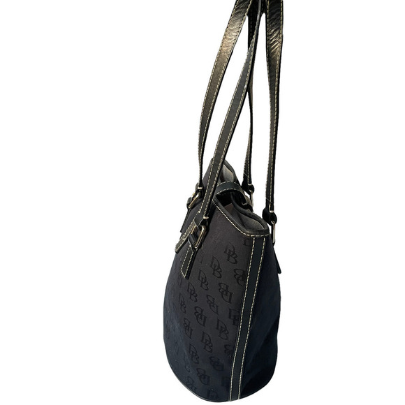Dooney & Bourke North/South Black-On-Black Signature Canvas Bucket Handbag - Picture 5 of 16